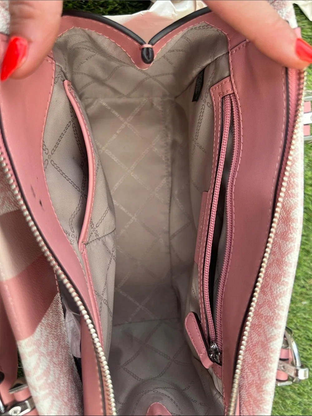MICHAEL KORS Pink Stripe Signature Satchel Bag